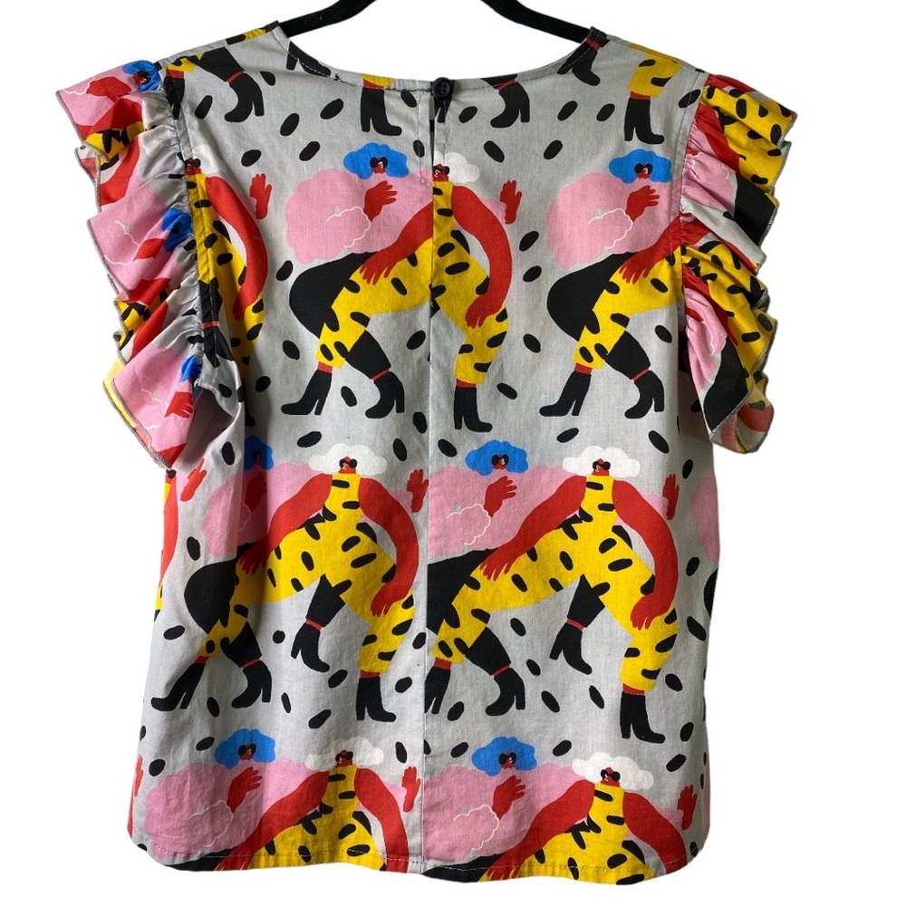 Nooworks White Multicolor Graphic Flutter Sleeve Top - Picture 7 of 11